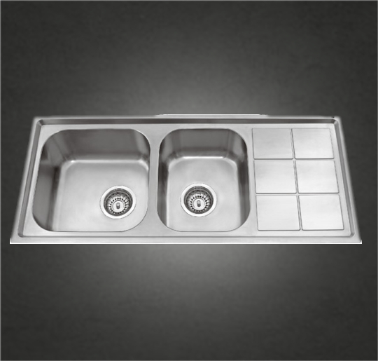 Sink: 1160 x 500 mm <br/>Big Bowl: 400 x 400 x 220 mm
 <br/>Small Bowl: 320 x 400 x 180 mm